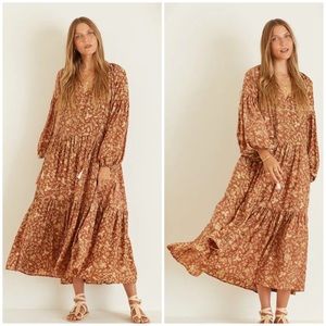 Natalie Martin Brianna Maxi Dress in Maple Brown 100% Silk